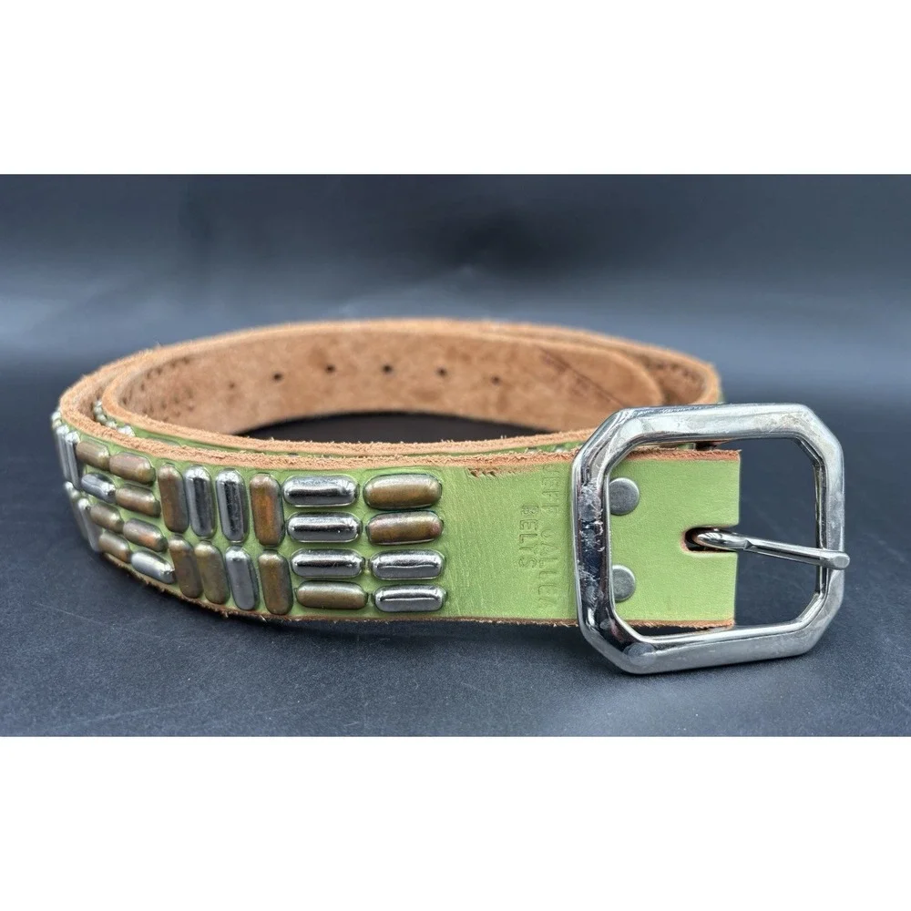 Vtg Jeff Gallea Belt Leather Rare Green Grommet Studded Western Hand Crafted LA